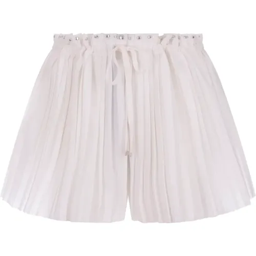Weiße Plissierte Shorts mit Zugband und Nieten , Damen, Größe: M - Paco Rabanne - Modalova