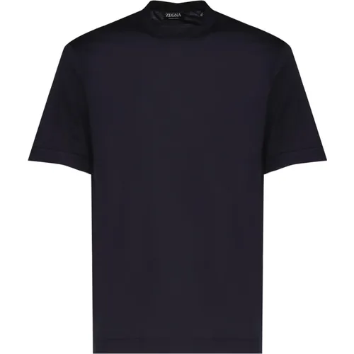 Navy Round Neck Cotton T-Shirt , male, Sizes: M, S - Ermenegildo Zegna - Modalova