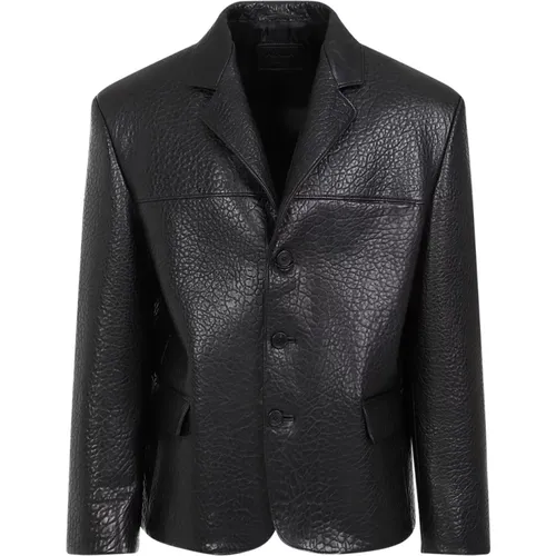 Croco Embossed Leather Jacket , male, Sizes: M, S - Prada - Modalova