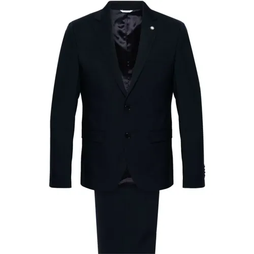 Navy Wool Blend Suit , male, Sizes: 2XL, XL, M, S, L - Manuel Ritz - Modalova