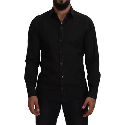 Schwarzes Baumwollhemd mit Kragen und langen Ärmeln - Dolce & Gabbana - Modalova