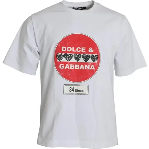 Weiße Heart Amor Baumwoll-Crewneck-T-Shirt - Dolce & Gabbana - Modalova