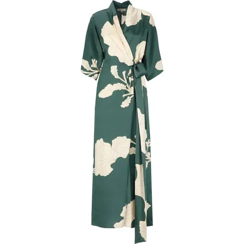 Silk Wrap Dress with Floral Pattern , female, Sizes: S - Antonelli Firenze - Modalova