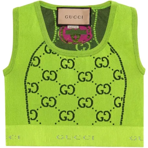 Fluorescent and Black Jacquard Crop Top , female, Sizes: L - Gucci - Modalova
