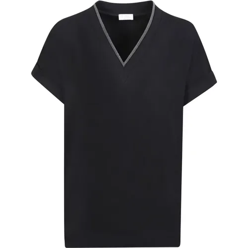 Schwarzes T-Shirt Kurzarm Regular Fit , Damen, Größe: M - BRUNELLO CUCINELLI - Modalova