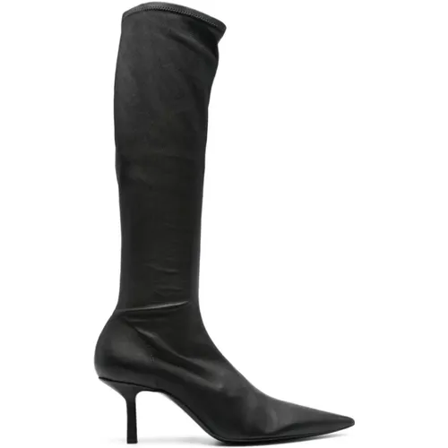 Schwarze Leder Kniehohe Stiefel , Damen, Größe: 38 EU - Neous - Modalova
