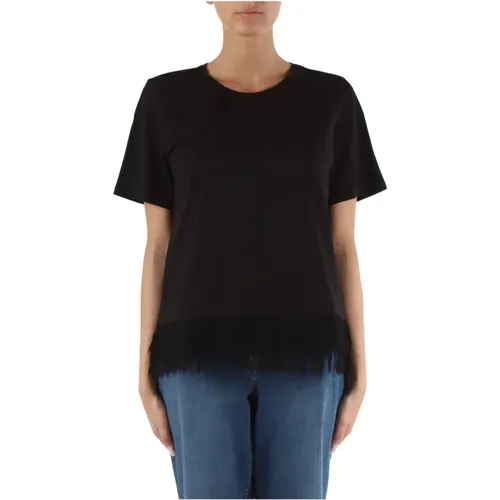 Cotton T-shirt with Fringes , female, Sizes: M, S, XL - Elena Mirò - Modalova
