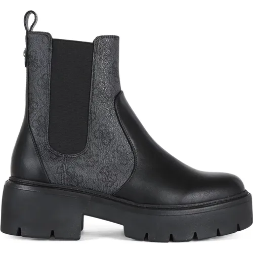 Eco-leather ankle boot with logo print inserts , female, Sizes: 5 UK, 8 UK, 7 UK, 6 UK, 4 UK, 3 UK - Guess - Modalova