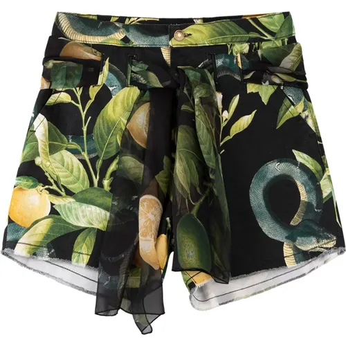 Lemon Print Shorts with Tie Belt , female, Sizes: 2XS, XS - Roberto Cavalli - Modalova