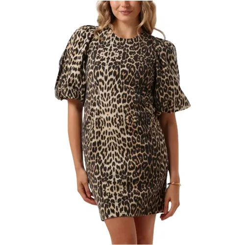 Khaki Leopard Mini Puff Kleid , Damen, Größe: M - Co'Couture - Modalova