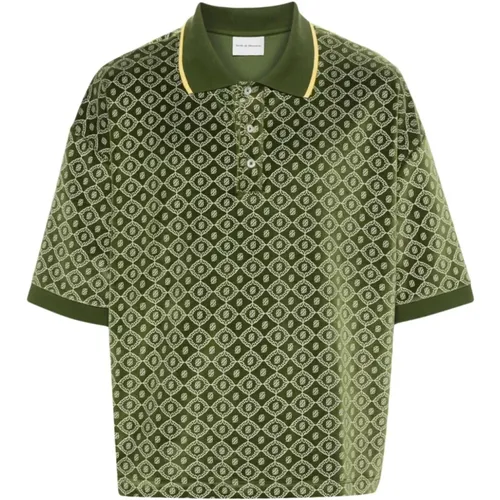 Monogram Velvet Polo Shirt , male, Sizes: S, XL - Drole de Monsieur - Modalova