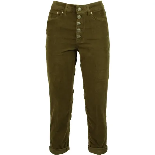 Loose Fit Velvet Koons Pants - Olive , female, Sizes: W27, W26, W25 - Dondup - Modalova