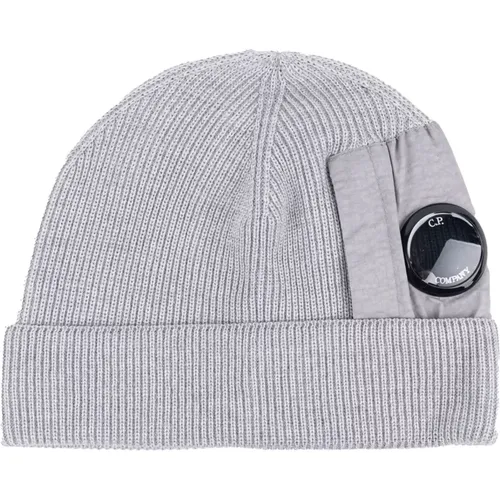 Men's Wool and Cotton Beanie with Lens Detail , male, Sizes: ONE SIZE - C.P. Company - Modalova