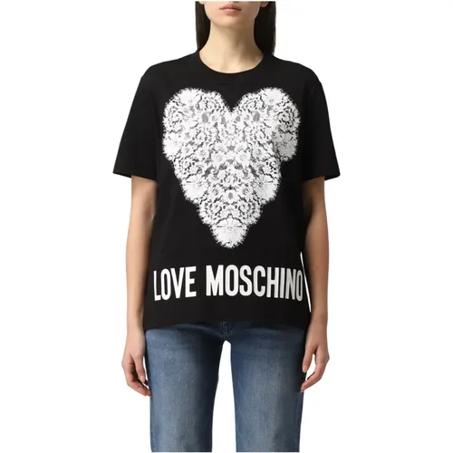 Damen T-Shirt mit Spitzenherz , Damen, Größe: 2XS - Moschino - Modalova