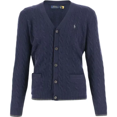 Woll-Kaschmir V-Ausschnitt Cardigan Marine , Herren, Größe: M - Polo Ralph Lauren - Modalova