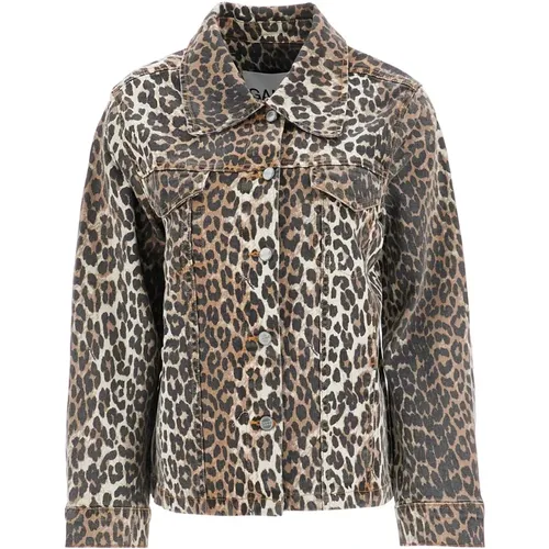 Leopard Print Denim Jacket , Damen, Größe: S - Ganni - Modalova