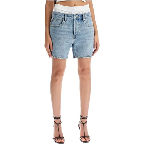 Denim boxer shorts with branded details , female, Sizes: W27, W29, W26, W25 - alexander wang - Modalova