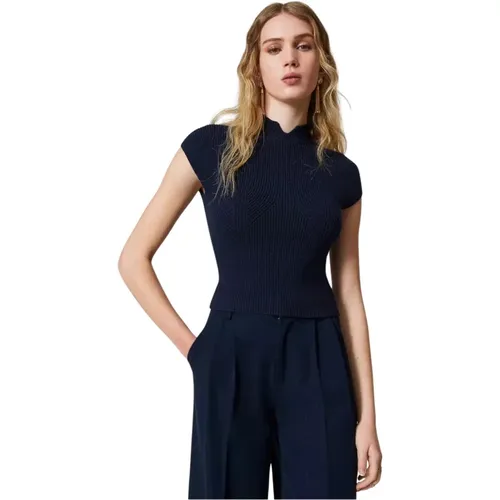 Gerippter Viskose Kurzarm Pullover , Damen, Größe: L - Twinset - Modalova