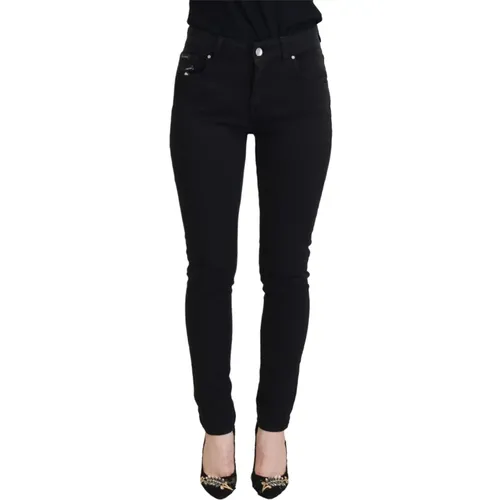 Schwarze Skinny Denim Jeans Logo Details , Damen, Größe: 2XS - Dolce & Gabbana - Modalova