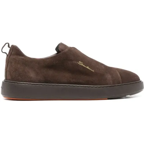 Braune Wildleder Slip-On Sneakers - Santoni - Modalova