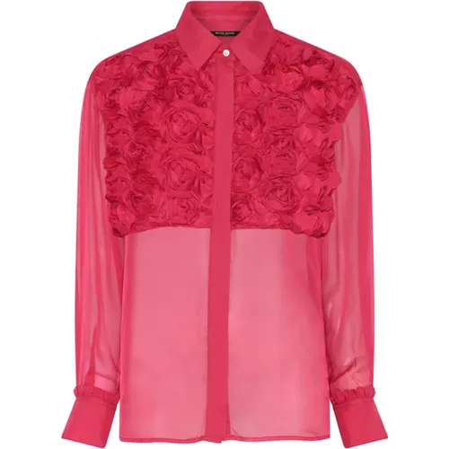 Rotes Chiffonbbasta Shirt mit Rosen , Damen, Größe: M - Bruuns Bazaar - Modalova