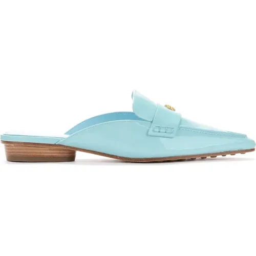 Blaue Lackleder Slipper mit goldenem Logo - TORY BURCH - Modalova