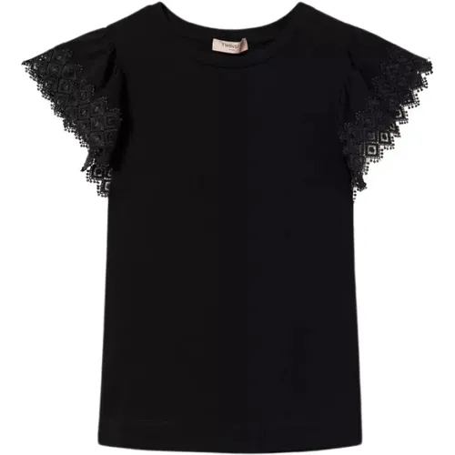 Macrame Sleeve T-Shirt , female, Sizes: 2XS, L, XS, M, S - Twinset - Modalova