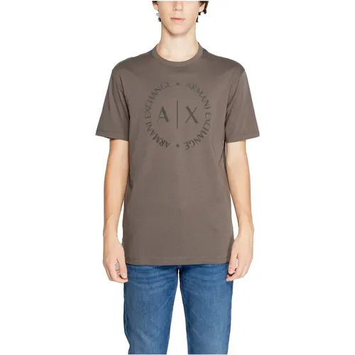 Braunes Einfaches Rundhals T-Shirt , Herren, Größe: L - Armani Exchange - Modalova