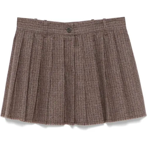 Dogtooth Wool Pleated Skirt , female, Sizes: W27 - Nine In The Morning - Modalova