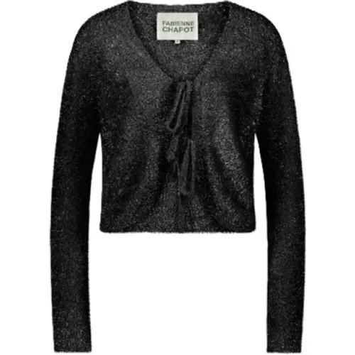 Glitzernde Strickjacke V-Ausschnitt Lange Ärmel , Damen, Größe: XL - Fabienne Chapot - Modalova