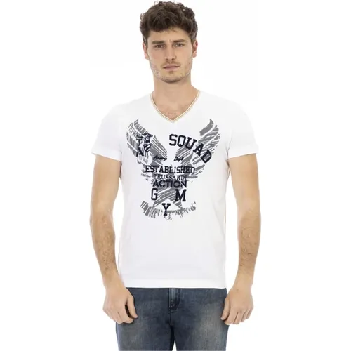 Kurzarm V-Ausschnitt T-Shirt - Frontdruck , Herren, Größe: M - Trussardi - Modalova