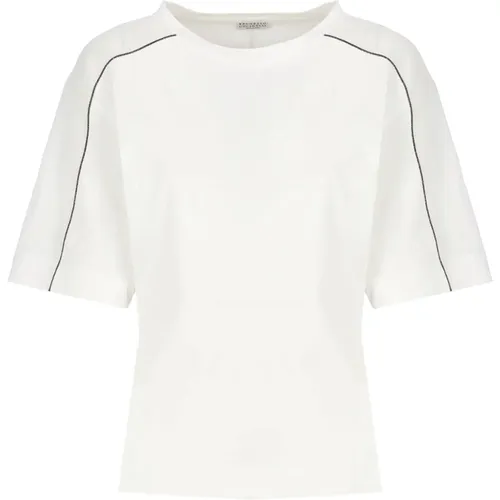 Weiße Baumwoll-T-Shirt mit Messingdetails,T-shirt - BRUNELLO CUCINELLI - Modalova