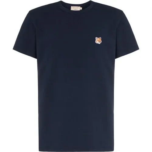 Navy Fox Head Patch Cotton T-shirt , male, Sizes: L, M - Maison Kitsuné - Modalova