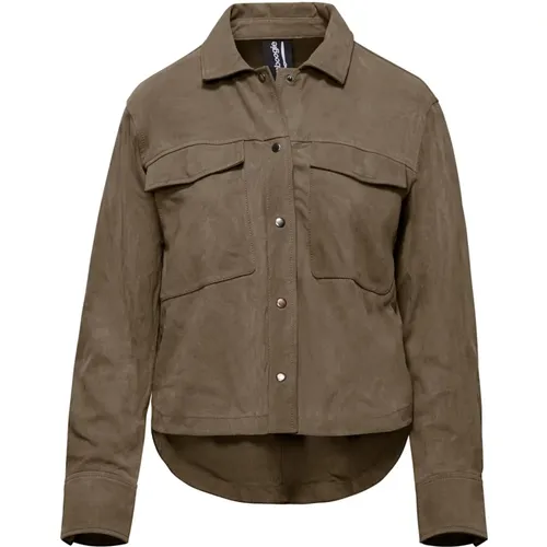 Suede Leather Shirt-Jacket with Flap Pockets , female, Sizes: XL, L, M - BomBoogie - Modalova