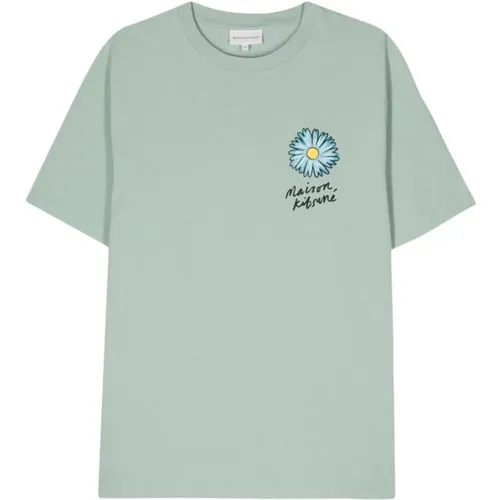Blumiges Logo-Print Crew Neck T-Shirt , Herren, Größe: XL - Maison Kitsuné - Modalova