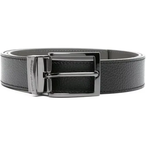 Grained Leather Reversible Belt Gunmetal Buckle , male, Sizes: ONE SIZE - Emporio Armani - Modalova