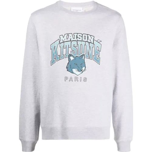 Grauer Sweatshirt mit Logo-Print , Herren, Größe: L - Maison Kitsuné - Modalova