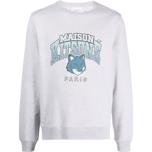 Grauer Sweatshirt mit Logo-Print , Herren, Größe: M - Maison Kitsuné - Modalova