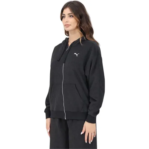 Schwarzer Zip-Hoodie-Pullover , Damen, Größe: XS - Puma - Modalova