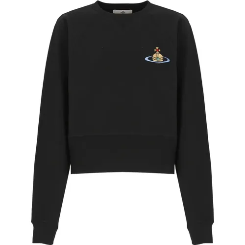 Schwarzer Cropped Sweatshirt mit Orb-Stickerei , Damen, Größe: 2XS - Vivienne Westwood - Modalova