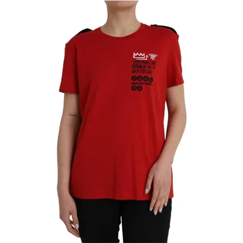 Rotes Grafikdruck Baumwoll-T-Shirt , Damen, Größe: M - Dolce & Gabbana - Modalova