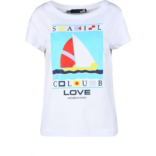 Baumwoll-T-Shirt mit Stilvollem Design , Damen, Größe: M - Love Moschino - Modalova