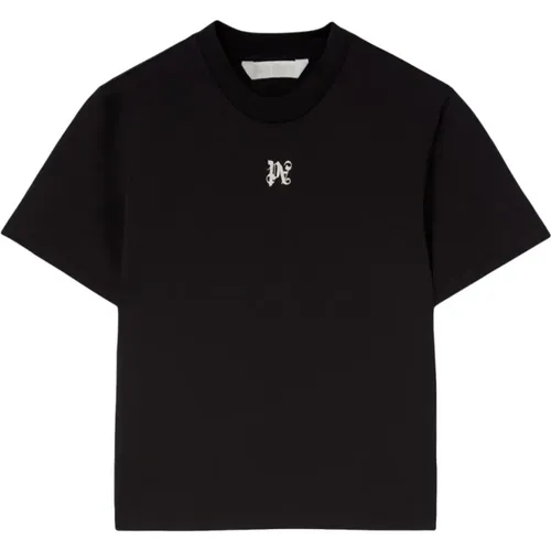 Schwarzes Logo-besticktes Boxy Fit T-Shirt , Damen, Größe: M - Palm Angels - Modalova