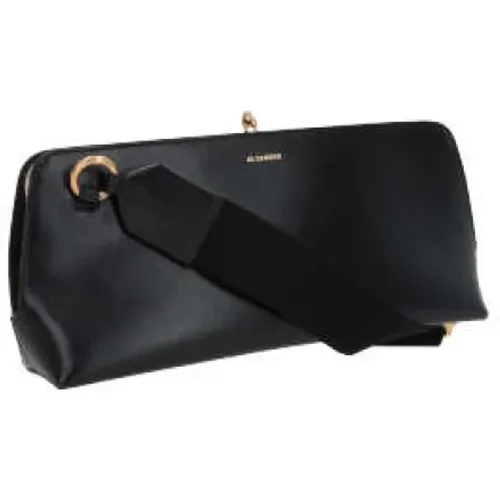 Leather Clutch with Gold Hardware and Adjustable Strap , female, Sizes: ONE SIZE - Jil Sander - Modalova