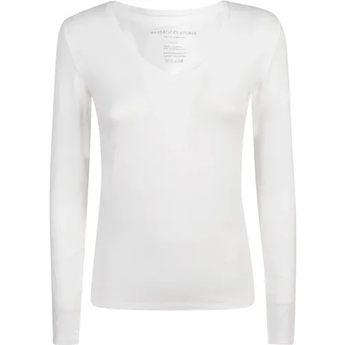 T-shirts and Polos, Viscose-Elastane Blend , female, Sizes: M, L - majestic filatures - Modalova