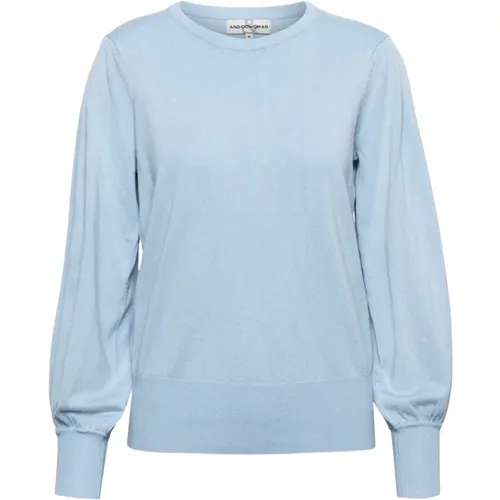 Blaue Chambray Pullover mit Puffärmeln , Damen, Größe: M - &Co Woman - Modalova