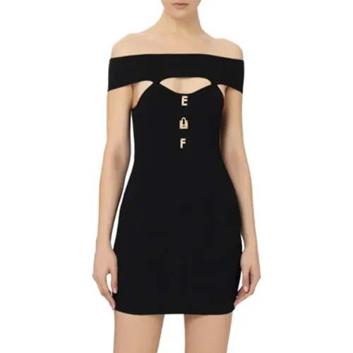 Ribbed Mini Dress with Lettering , female, Sizes: L - Elisabetta Franchi - Modalova