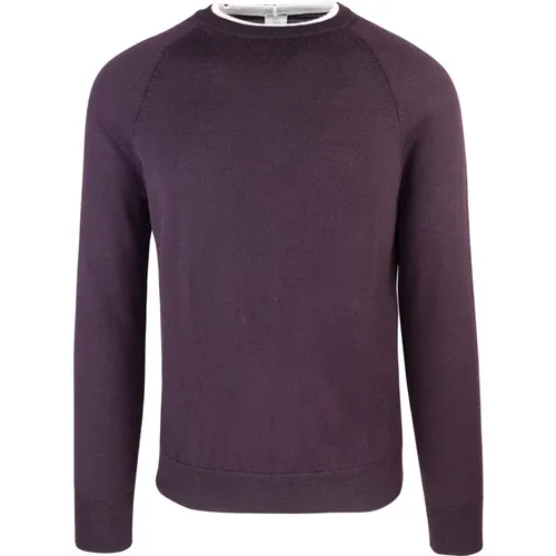 Slim Fit Crewneck Sweater Contrast Trim , male, Sizes: S, L - Eleventy - Modalova