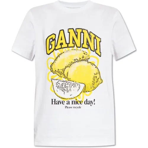 T-shirt with logo , female, Sizes: L - Ganni - Modalova