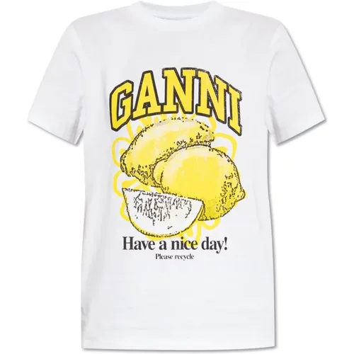 T-shirt with logo , female, Sizes: S, M - Ganni - Modalova